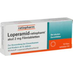 Verpackungsbild (Packshot) von LOPERAMID-ratiopharm akut 2 mg Filmtabletten