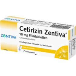 Verpackungsbild (Packshot) von CETIRIZIN Zentiva 10 mg Filmtabletten