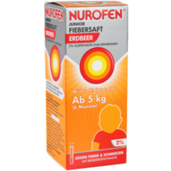 Verpackungsbild (Packshot) von NUROFEN Junior Fiebersaft Erdbeer 2%