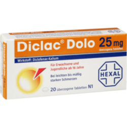 Verpackungsbild (Packshot) von DICLAC Dolo 25 mg überzogene Tabletten