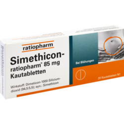 Verpackungsbild (Packshot) von SIMETHICON-ratiopharm 85 mg Kautabletten