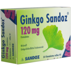 Verpackungsbild(Packshot) von GINKGO SANDOZ 120 mg Filmtabletten