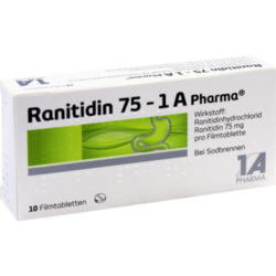 Verpackungsbild (Packshot) von RANITIDIN 75-1A Pharma Filmtabletten