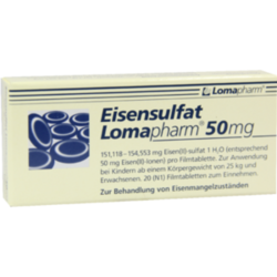 Verpackungsbild (Packshot) von EISENSULFAT Lomapharm 50 mg Filmtabletten