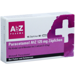 Verpackungsbild (Packshot) von PARACETAMOL AbZ 125 mg Zäpfchen