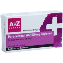 Verpackungsbild (Packshot) von PARACETAMOL AbZ 500 mg Zäpfchen