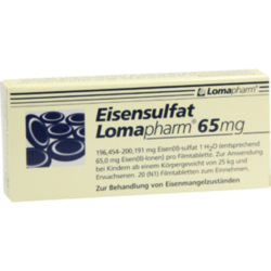 Verpackungsbild (Packshot) von EISENSULFAT Lomapharm 65 mg überzogene Tab.