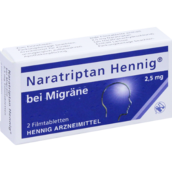 Verpackungsbild (Packshot) von NARATRIPTAN Hennig bei Migräne 2,5 mg Filmtabl.