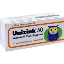 Verpackungsbild (Packshot) von UNIZINK 50 magensaftresistente Tabletten