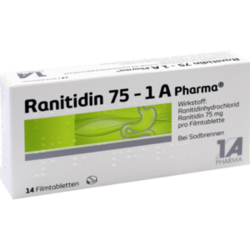 Verpackungsbild (Packshot) von RANITIDIN 75-1A Pharma Filmtabletten