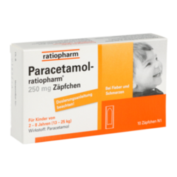 Verpackungsbild (Packshot) von PARACETAMOL-ratiopharm 250 mg Zäpfchen