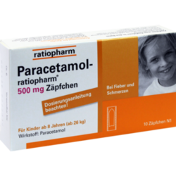 Verpackungsbild (Packshot) von PARACETAMOL-ratiopharm 500 mg Zäpfchen