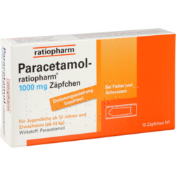 Verpackungsbild (Packshot) von PARACETAMOL-ratiopharm 1.000 mg Zäpfchen