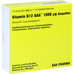 Verpackungsbild (Packshot) von VITAMIN B12 AAA 1000 μg Ampullen Injektionslsg.