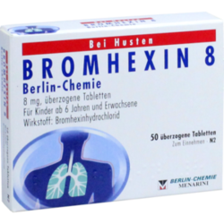 Verpackungsbild (Packshot) von BROMHEXIN 8 Berlin Chemie überzogene Tabletten