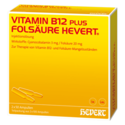 Verpackungsbild (Packshot) von VITAMIN B12 PLUS Folsäure Hevert a 2 ml Ampullen