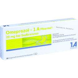 Verpackungsbild (Packshot) von OMEPRAZOL-1A Pharma 20 mg bei Sodbrennen HKM