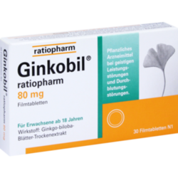 Verpackungsbild (Packshot) von GINKOBIL-ratiopharm 80 mg Filmtabletten