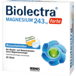 Verpackungsbild (Packshot) von BIOLECTRA Magnesium 243 mg forte Orange Brausetab.