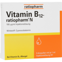 Verpackungsbild (Packshot) von VITAMIN B12-RATIOPHARM N 100 μg/ml Inj.-Lsg.Amp.