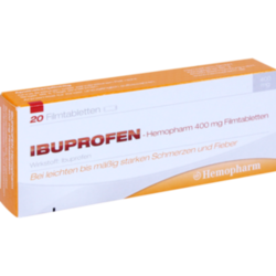 Verpackungsbild (Packshot) von IBUPROFEN Hemopharm 400 mg Filmtabletten