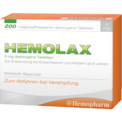 Verpackungsbild (Packshot) von HEMOLAX 5 mg magensaftresistente überzogene Tabl.