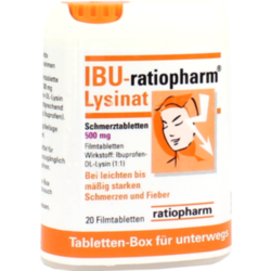 Verpackungsbild(Packshot) von IBU-RATIOPHARM Lysinat Schmerztabl.500 mg Box