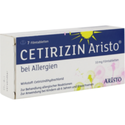 Verpackungsbild (Packshot) von CETIRIZIN Aristo bei Allergien 10 mg Filmtabletten