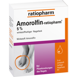 Verpackungsbild (Packshot) von AMOROLFIN-ratiopharm 5% wirkstoffhalt.Nagellack