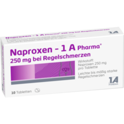 Verpackungsbild(Packshot) von NAPROXEN-1A Pharma 250 mg b.Regelschmerzen Tabl.