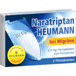 Verpackungsbild (Packshot) von NARATRIPTAN Heumann bei Migräne 2,5 mg Filmtabl.