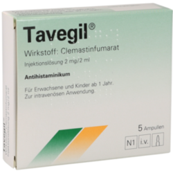 Verpackungsbild (Packshot) von TAVEGIL Injektionslösung 2 mg/2 ml Ampullen