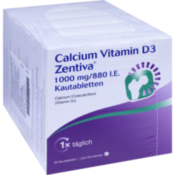 Verpackungsbild (Packshot) von CALCIUM VITAMIN D3 Zentiva 1000 mg/880 I.E. Kautab