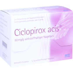 Verpackungsbild (Packshot) von CICLOPIROX acis 80 mg/g wirkstoffhalt.Nagellack