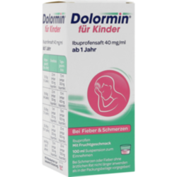 Verpackungsbild (Packshot) von DOLORMIN für Kinder Ibuprofensaft 40 mg/ml Susp.