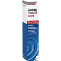 Verpackungsbild(Packshot) von CALCIUM SANDOZ D Osteo 500 mg/1.000 I.E. Kautabl.