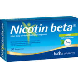 Verpackungsbild (Packshot) von NICOTIN beta Mint 2 mg wirkstoffhalt.Kaugummi