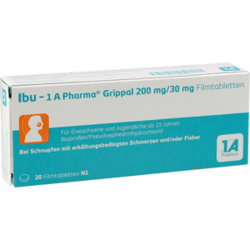 Verpackungsbild (Packshot) von IBU-1A Pharma Grippal 200 mg/30 mg Filmtabletten