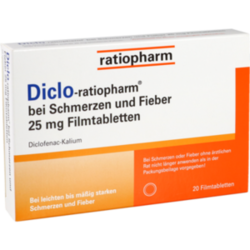 Verpackungsbild (Packshot) von DICLO-RATIOPHARM bei Schmerzen u.Fieber 25 mg FTA