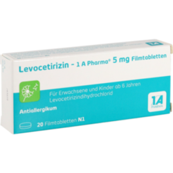 Verpackungsbild (Packshot) von LEVOCETIRIZIN-1A Pharma 5 mg Filmtabletten