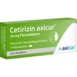 Verpackungsbild (Packshot) von CETIRIZIN axicur 10 mg Filmtabletten