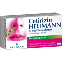 Verpackungsbild (Packshot) von CETIRIZIN Heumann 10 mg Filmtabletten