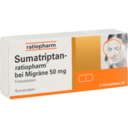 Verpackungsbild (Packshot) von SUMATRIPTAN-ratiopharm bei Migräne 50 mg Filmtabl.