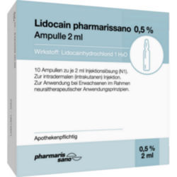 Verpackungsbild (Packshot) von LIDOCAIN pharmarissano 0,5% Inj.-Lsg.Ampullen 2 ml