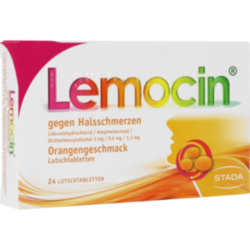 Verpackungsbild (Packshot) von LEMOCIN gegen Halsschmerzen Orangengeschmack Lut.