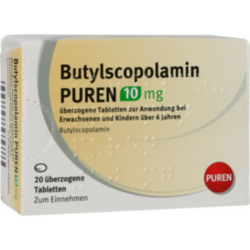 Verpackungsbild (Packshot) von BUTYLSCOPOLAMIN PUREN 10 mg überzogene Tab.