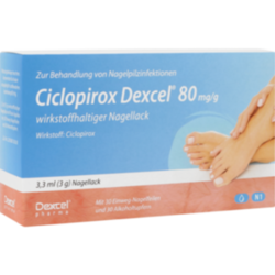Verpackungsbild (Packshot) von CICLOPIROX Dexcel 80 mg/g wirkstoffhalt.Nagellack