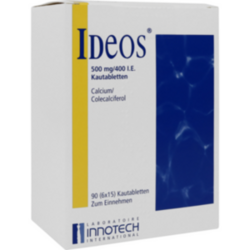 Verpackungsbild (Packshot) von IDEOS 500 mg/400 I.E. Kautabletten