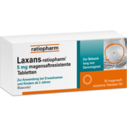 Verpackungsbild (Packshot) von LAXANS-ratiopharm 5 mg magensaftres.Tabletten
