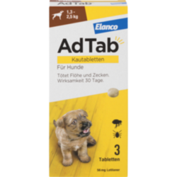 Verpackungsbild (Packshot) von ADTAB 56 mg Kautabletten für Hunde 1,3-2,5 kg
